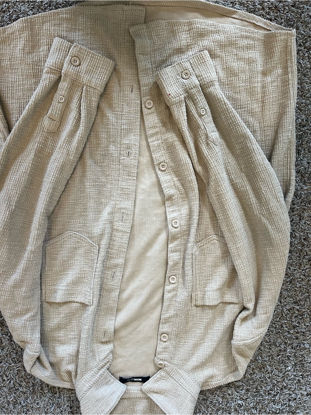 Fashion Nova Men's Beige Button-Down Casual Shirt Jacket